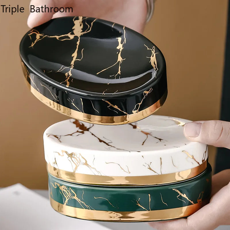 Soap Dish, Marble Look Bar Soap Holder Soap Sponge Tray Soap Case Box Saver for Bathroom Shower Kitchen Sink-  Marble Look