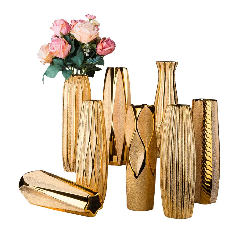 EWAYS Gold Plated Ceramic Tabletop Vase
