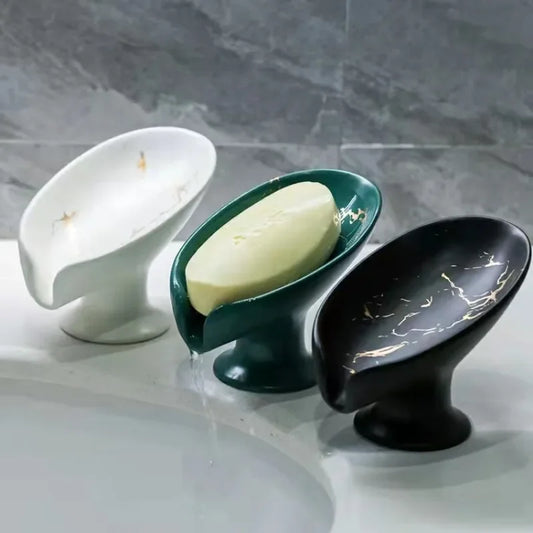 1PCS Ceramic Leaf-shaped Drain Soap Dish Bathroom Shower Sponge Storage Board Soap Drain Box