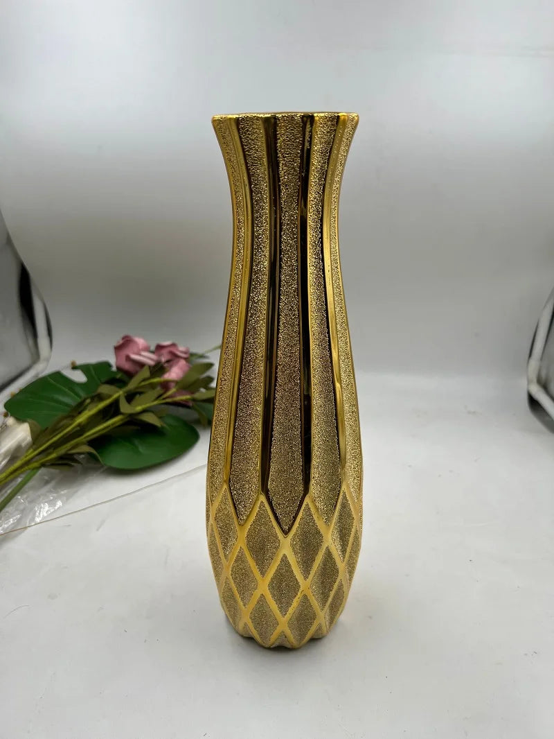 EWAYS Gold Plated Ceramic Tabletop Vase